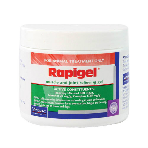 Virbac Rapigel Joint Gel 250g for dogs and horses, promotes muscle and joint relief.