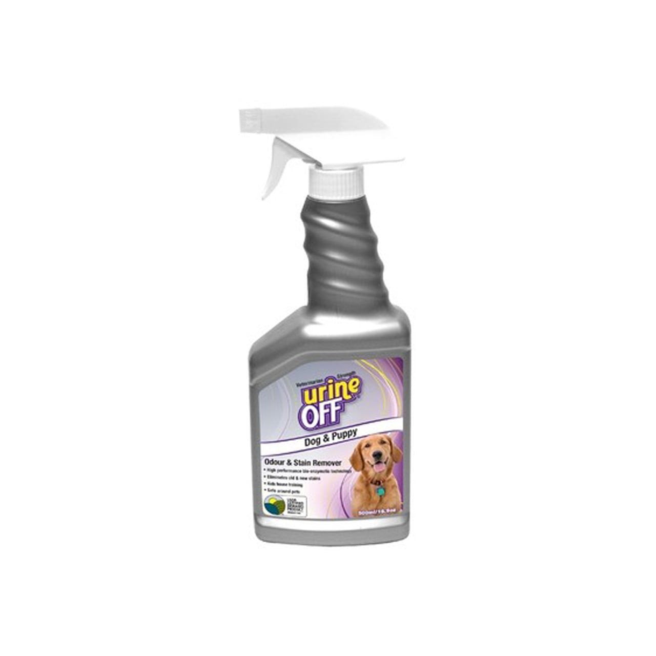 Urine Off Odour & Stain Remover for Dogs, 500 mL spray bottle, effective pet stain solution.