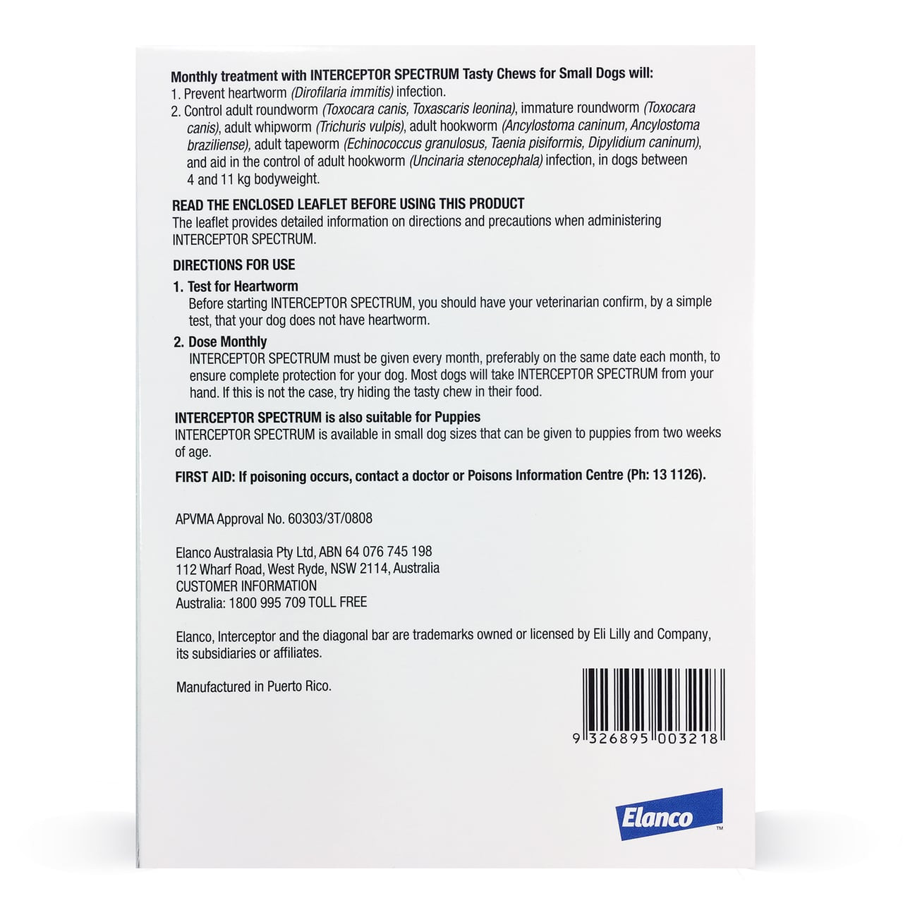 Interceptor Chews for Small Dogs, green packaging, 3-pack, for heartworm prevention.