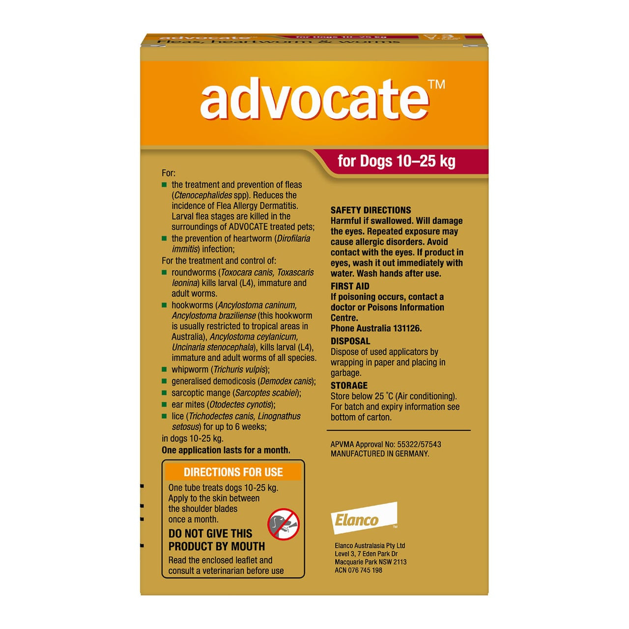 Advocate for Dogs 10-25 kg, 3-pack flea and parasite treatment for dogs.