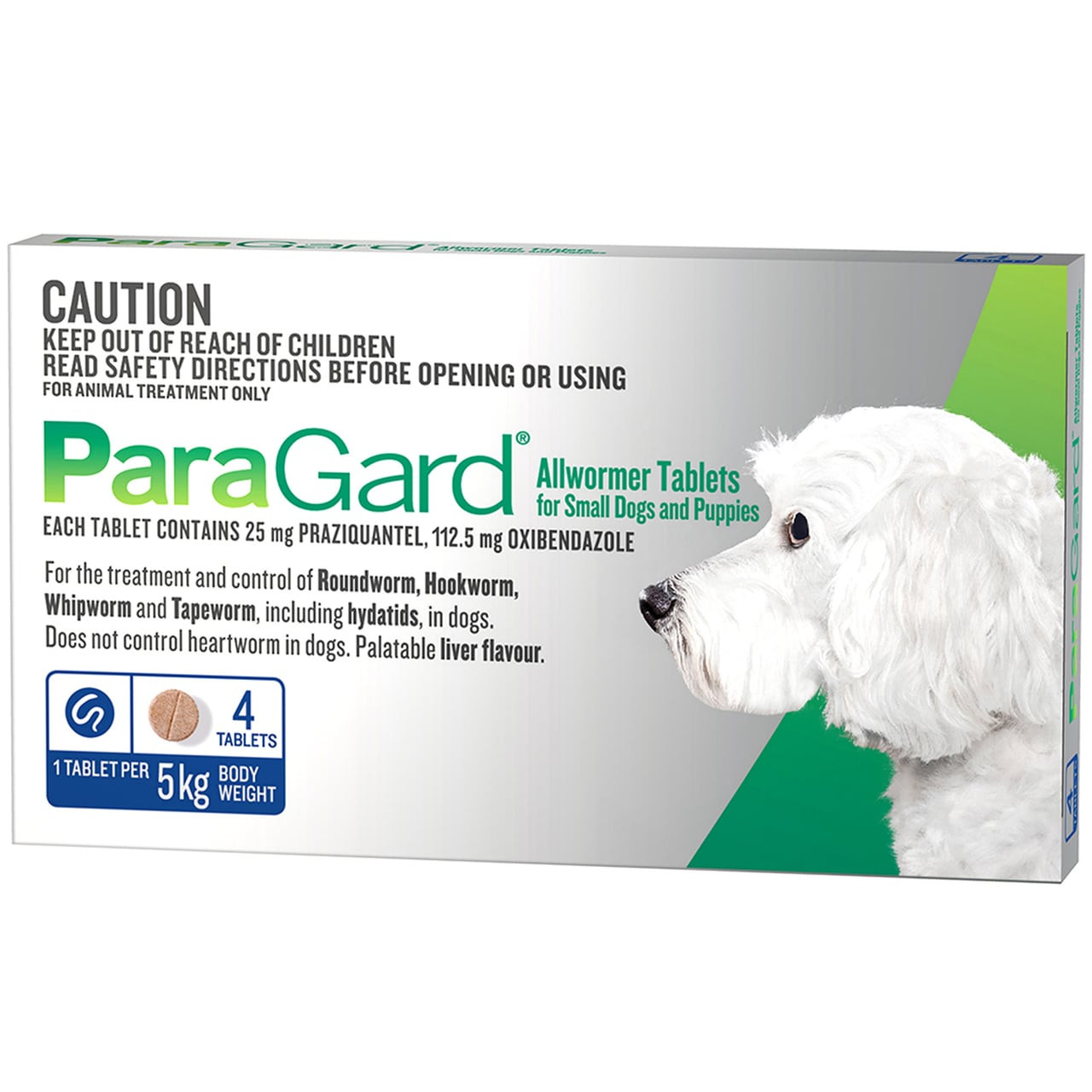 Paragard Allwormer for Dogs, 5kg, contains 4 tablets for pet health.