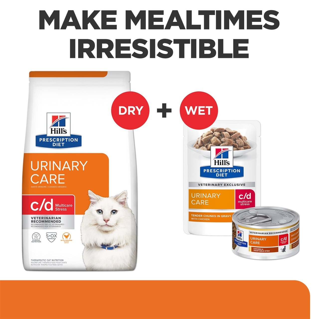 Hills Prescription Diet c/d Urinary Care Multicare Stress Chicken & Vegetable Stew for cats.