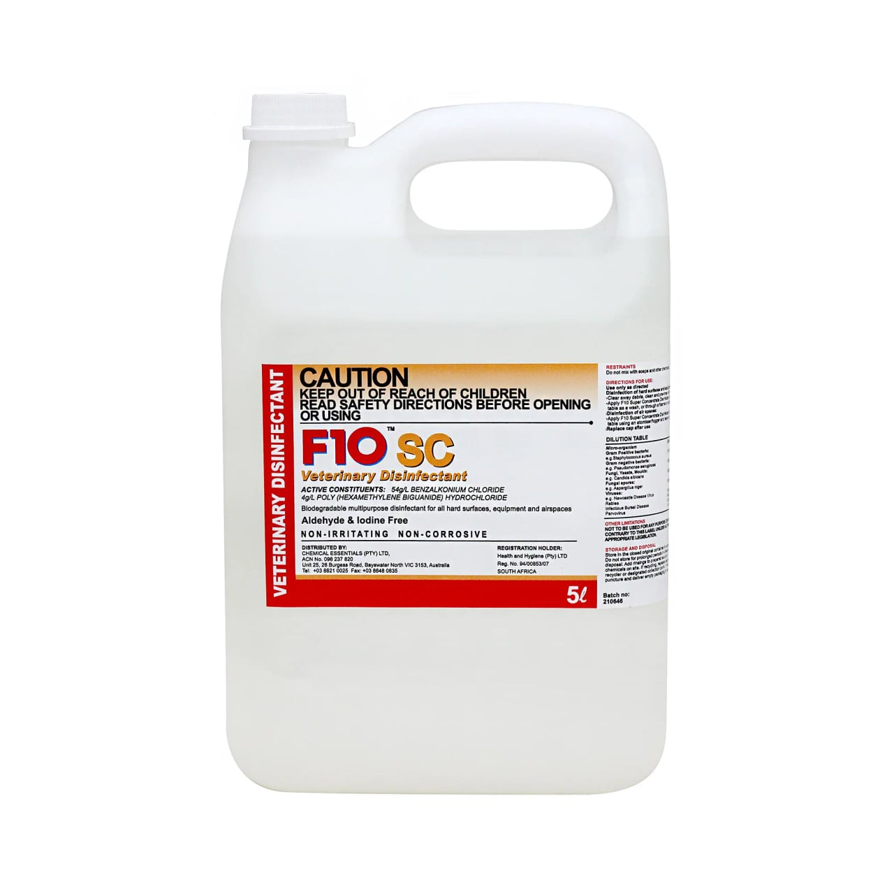 F10SC Veterinary Disinfectant 5L, effective cleaning solution for pet health and hygiene.