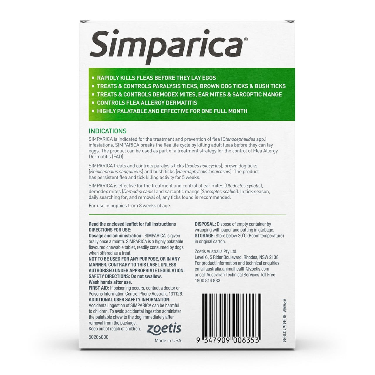 Simparica chews for large dogs, 20.1-40kg, effective flea and tick treatment, 6 chews.