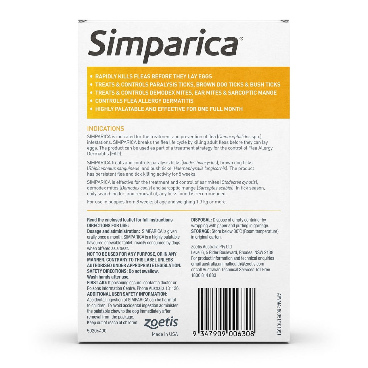 Simparica for Small Dogs & Puppies 1.3-2.5kg - 3 chews for flea and tick protection.