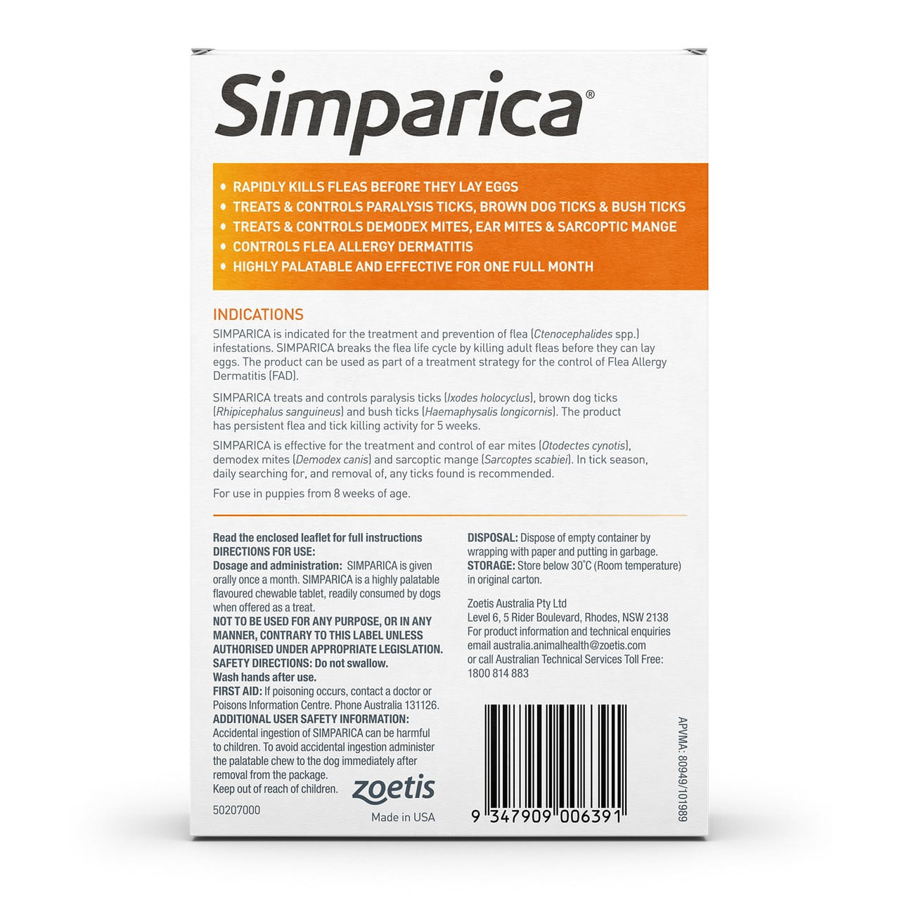 Simparica for Small Dogs, 3 chews, treats fleas, ticks, and dermatitis in pets 5.1-10kg.