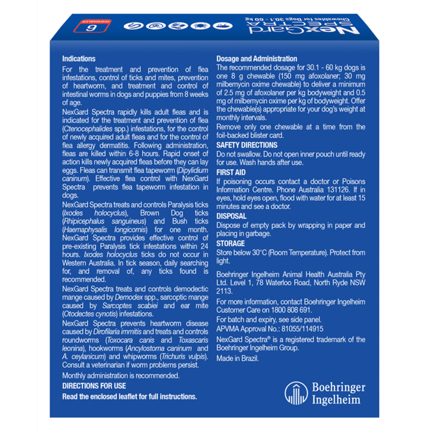 NexGard Spectra chews for extra large dogs 30.1-60kg, red packaging, 3 chews included.