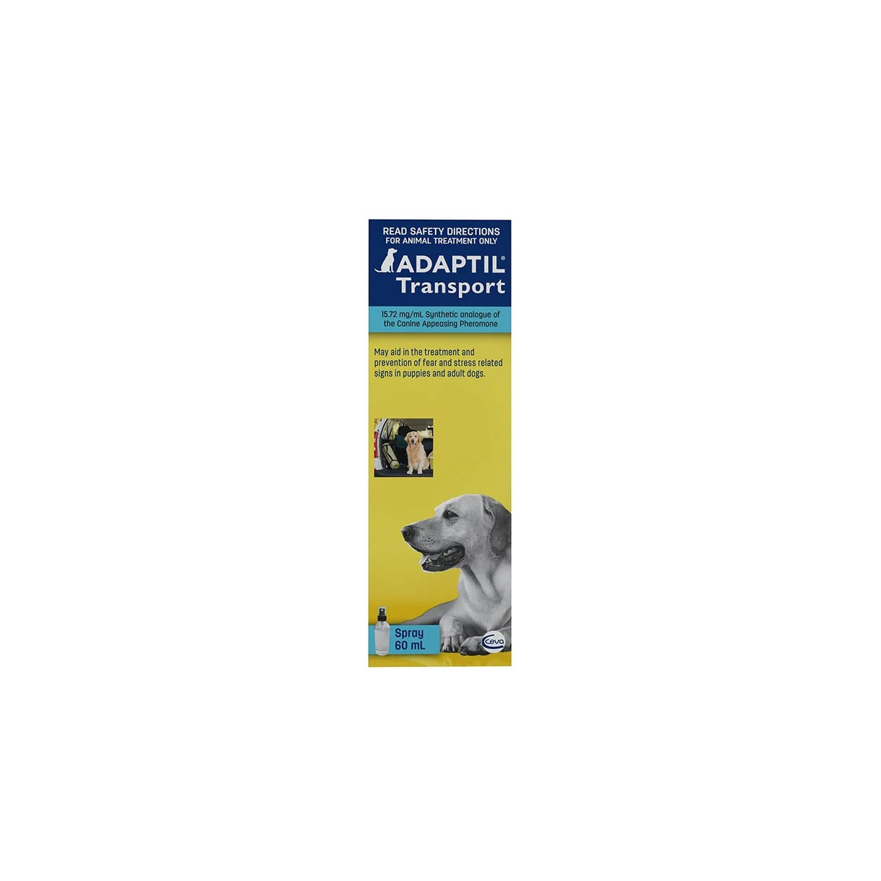 Adaptil Transport Spray 60mL for reducing dog stress during travel and new environments.