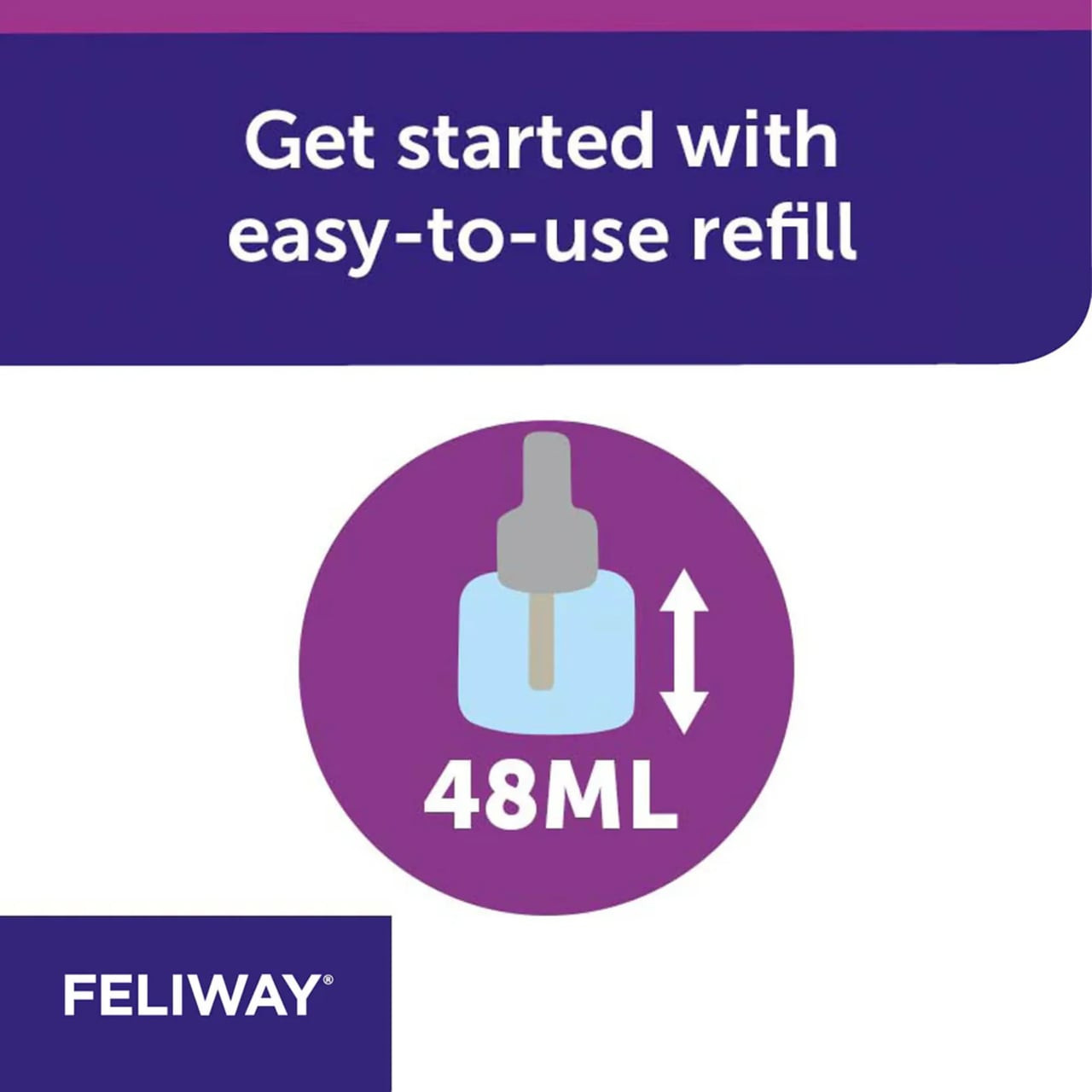 Feliway 48mL diffuser refill pack for reducing cat stress and promoting calm behavior.