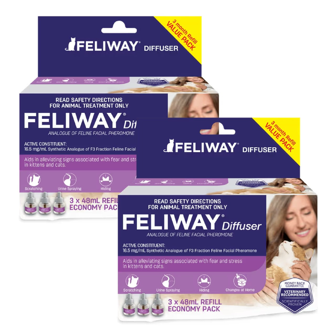 Feliway 48mL Diffuser Refill 6 Pack, designed to reduce feline stress and anxiety.