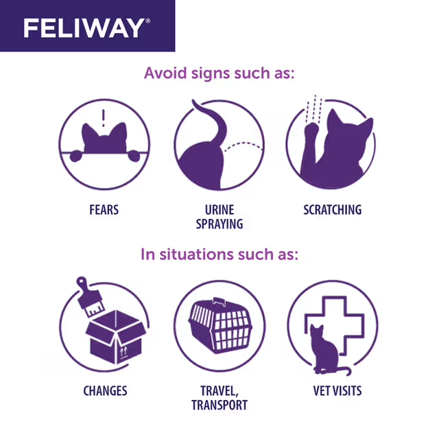 Feliway 48mL Diffuser Refill 6 Pack, designed to reduce cat stress behaviors.