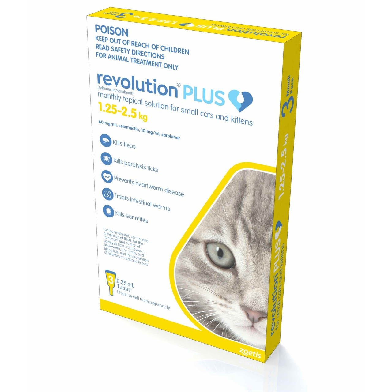 Revolution PLUS for Kittens strengthens pet health by preventing ticks, fleas, and worms.