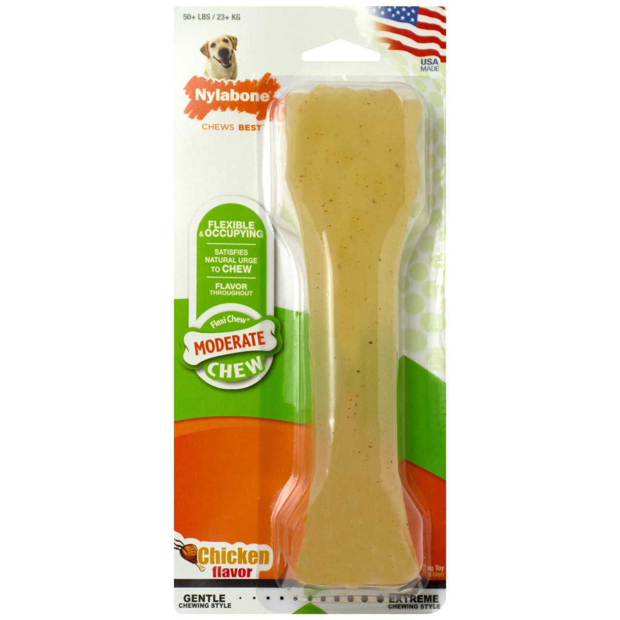 Nylabone Moderate Chew Chicken Chew Toy Souper in flexible bone shape, ideal for dogs.