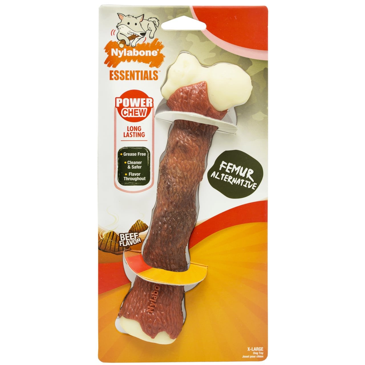 Nylabone Power Chew Femur Alternative Large in beef flavor, ideal for strong chewers.