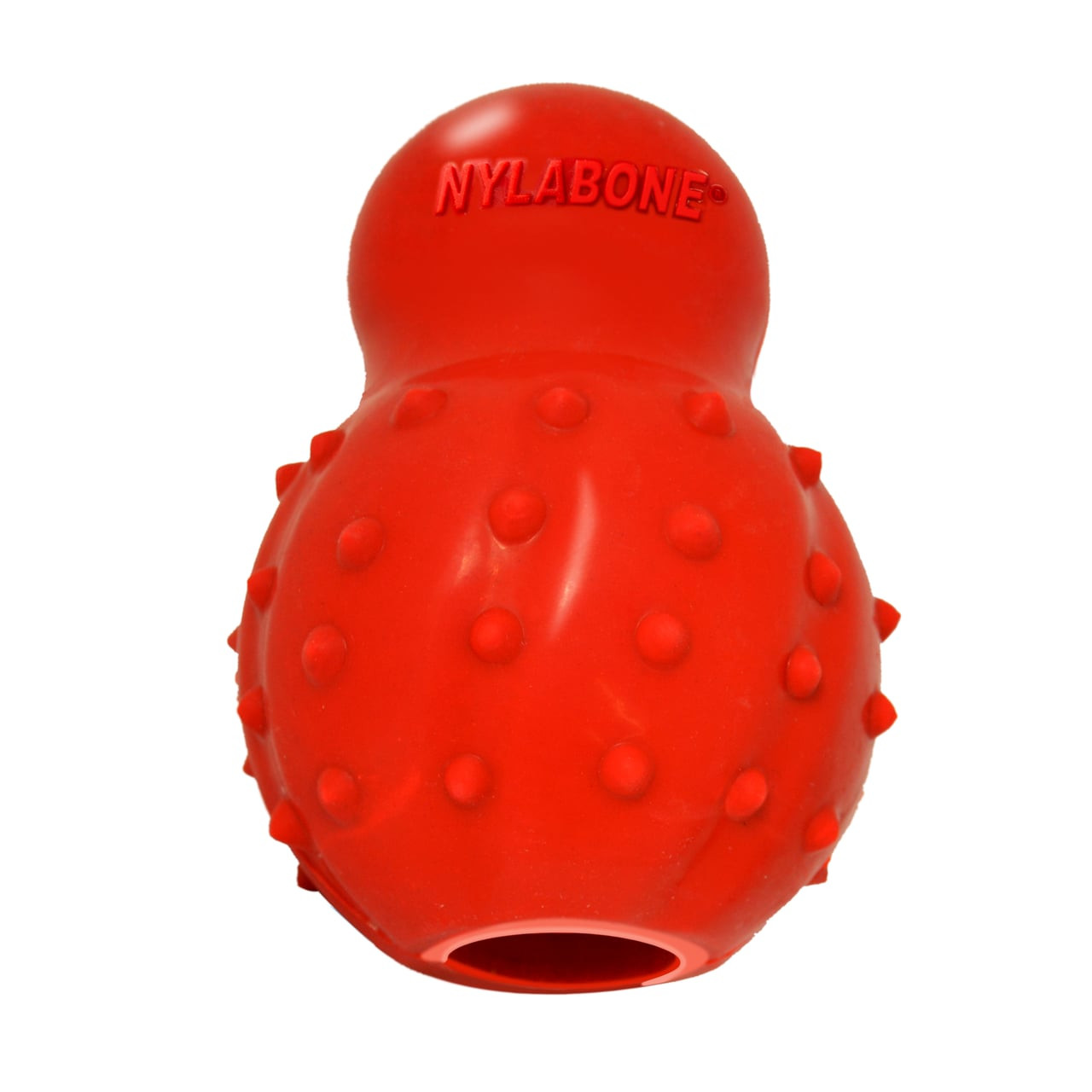 Nylabone Busy-Time Stuffable Dog Chew Toy in red with textured surface for added engagement.