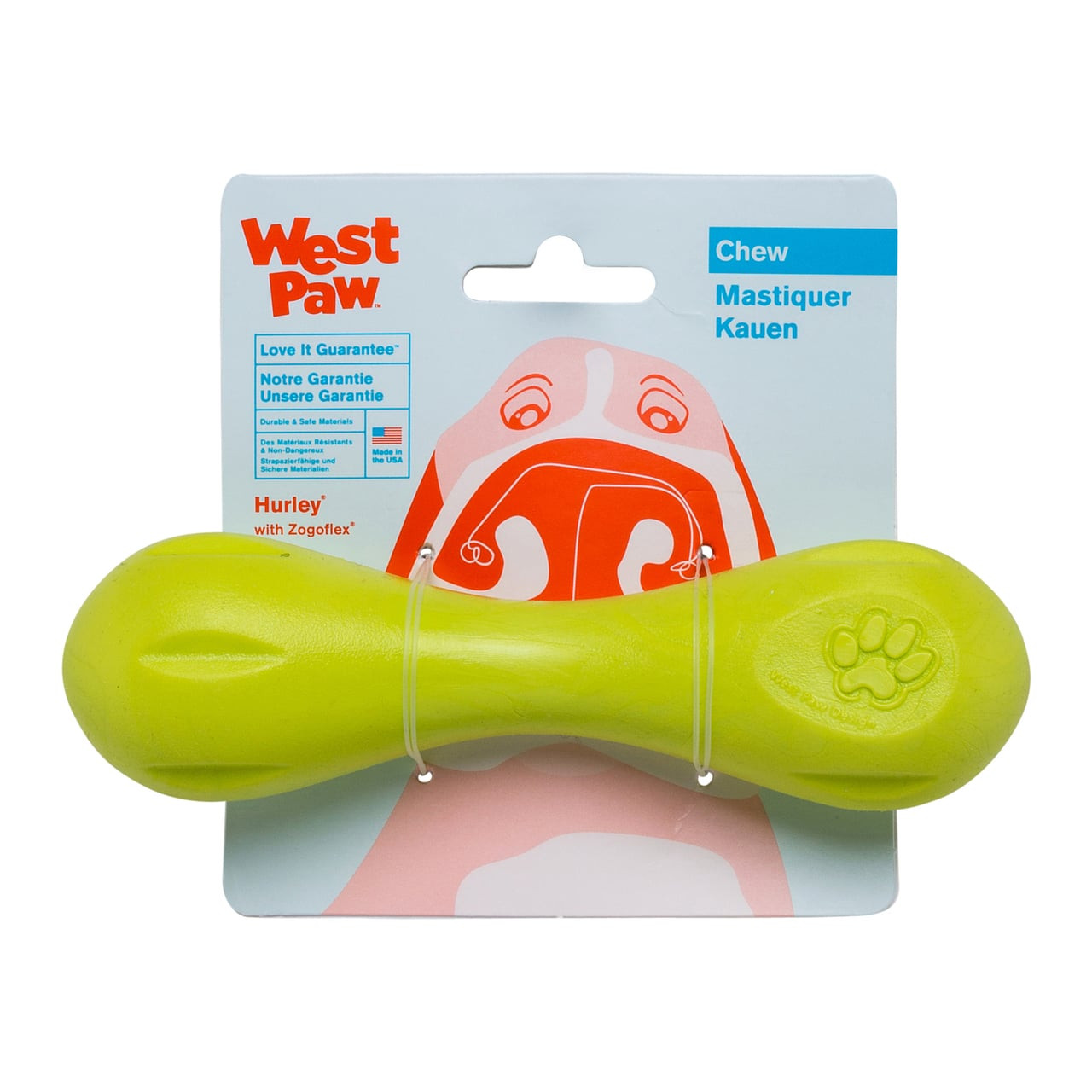 West Paw Hurley Small chew toy in vibrant green, 15 cm, designed for pets.