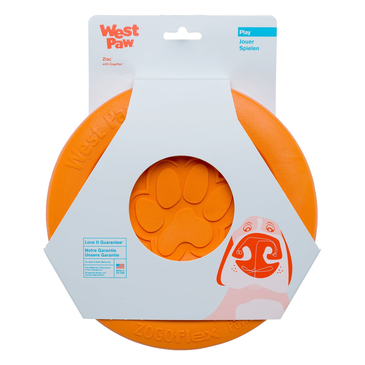 West Paw Zisc Flyer in Tangarine Orange, 22 cm, durable dog toy for active play.