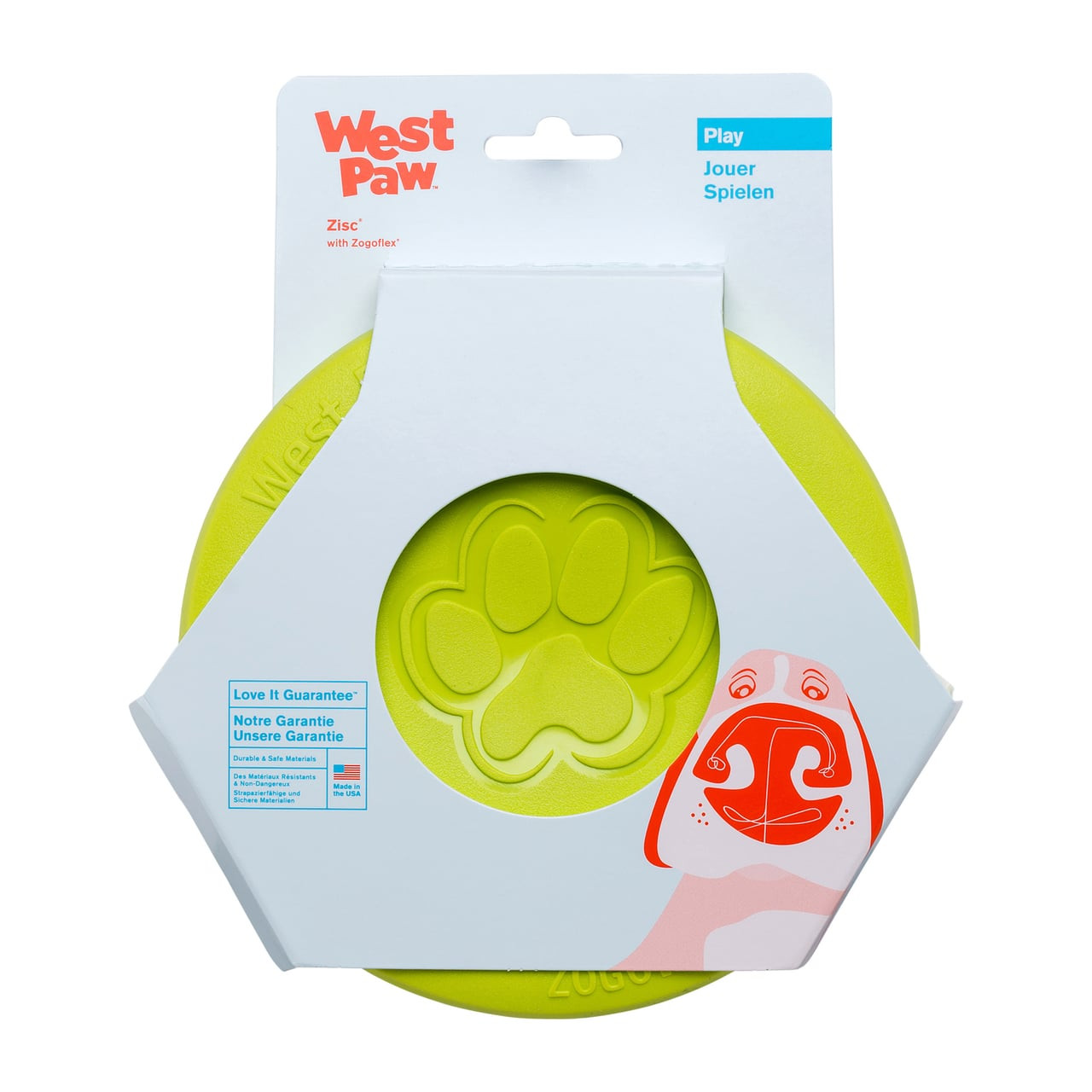 West Paw Zisc Flyer in vibrant green, small size (17 cm), ideal for dog playtime.