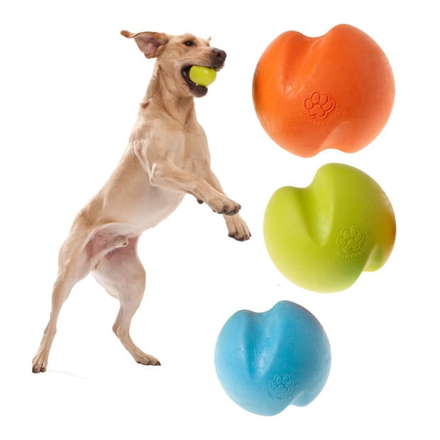 West Paw Jive Zogoflex orange fetch ball for dogs, large, durable and tough design.