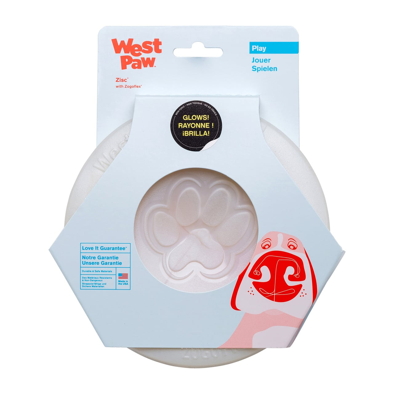 West Paw Zisc Flyer Small (17 cm) in glow-in-the-dark finish for fun pet playtime.