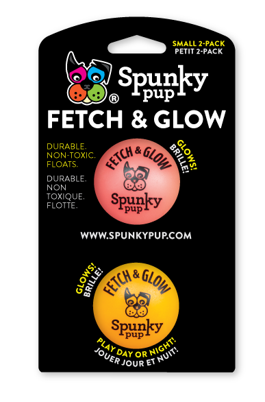 Spunky Pup Fetch And Glow In The Dark Ball 2 Pack for small dogs, 5cm, non-toxic.