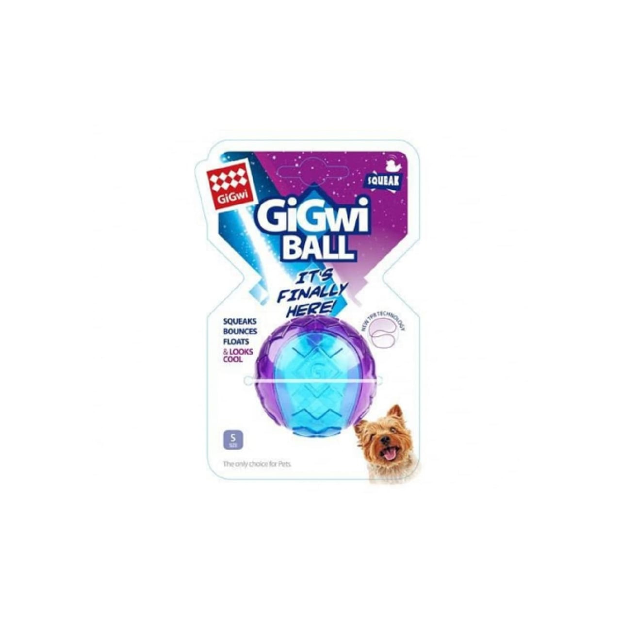 GiGwi Squaker Ball Small, a squeaky toy for dogs, pink and blue design, perfect for play.