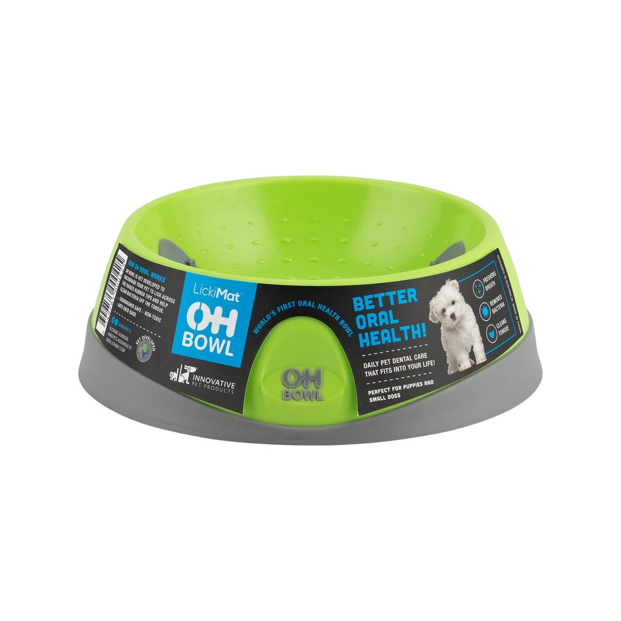 LickiMat Oh Bowl in small green, designed for enhanced pet oral hygiene and health.