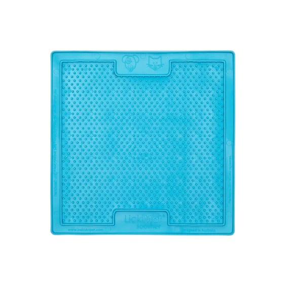 Lickimat Soother in blue, textured slow feeding mat for enriching cat mealtime.
