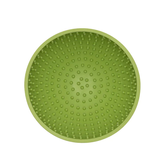 LickiMat Wobble green slow feeding bowl for dogs with textured surface for engaging play.