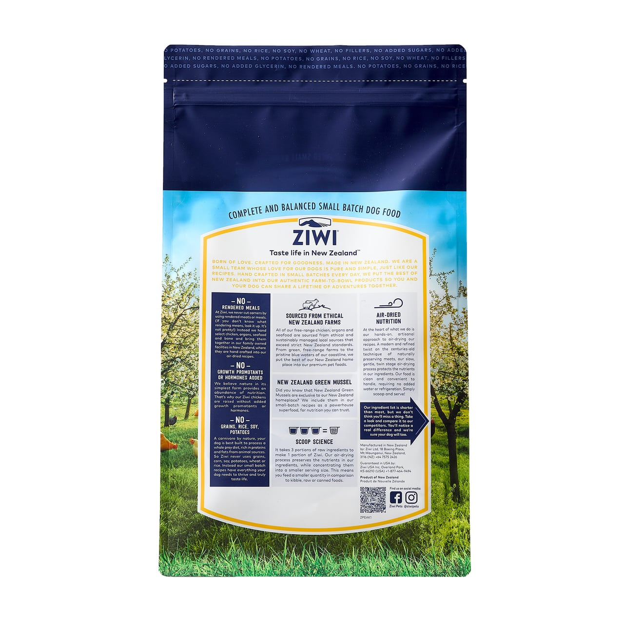Ziwi Peak Chicken Air-Dried Dog Food 2.5kg with blue packaging and nutritional information.