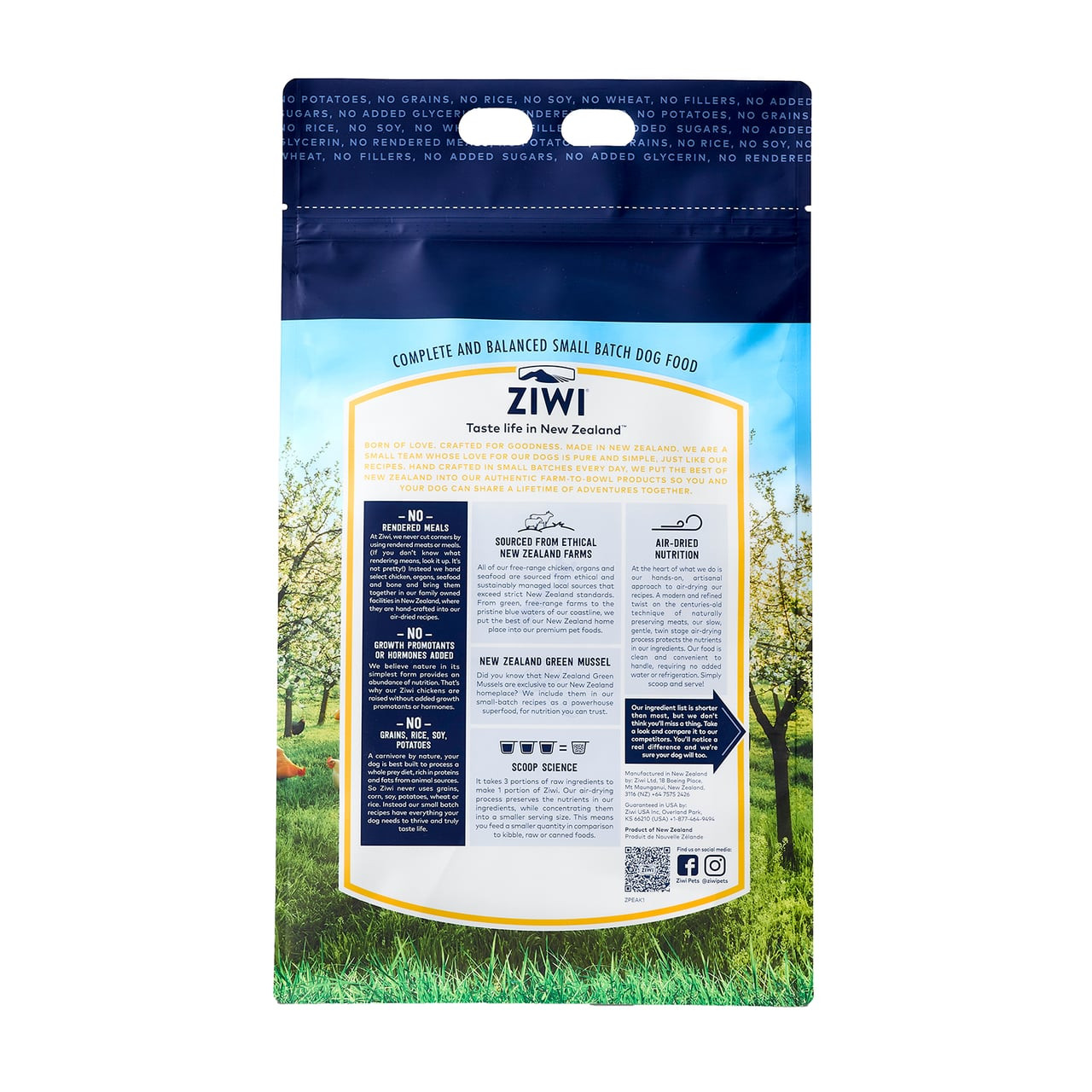 Ziwi Peak Chicken Air-Dried Dog Food 4kg bag with natural ingredients and no fillers.