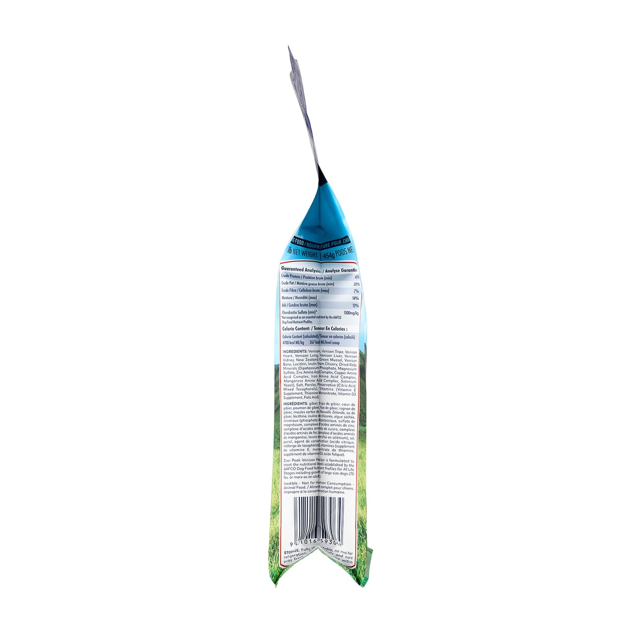 Ziwi Peak Venison Air-Dried Dog Food 454g, featuring a blue and green packaging, offers quality pet nutrition.