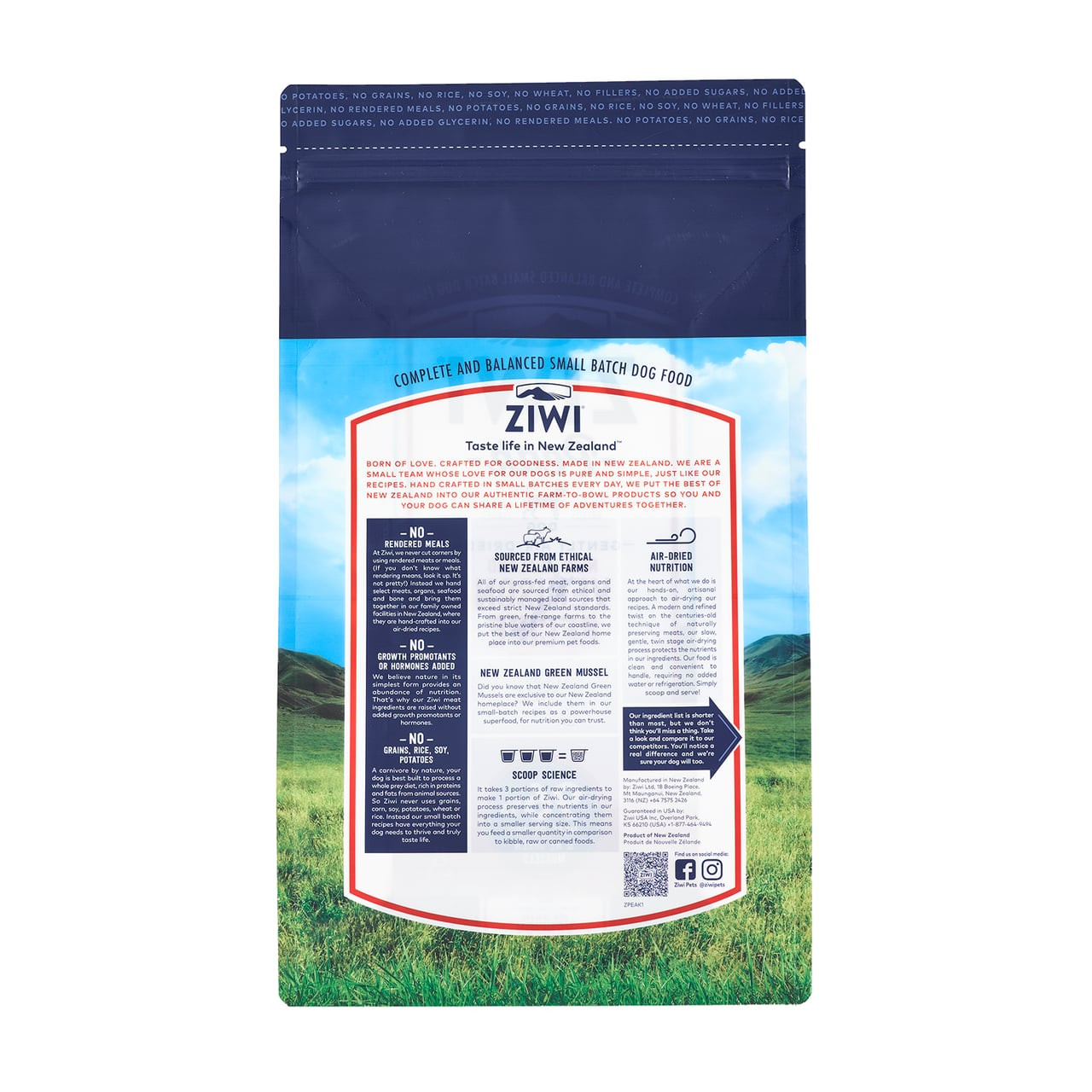 Ziwi Peak Venison Air-Dried Dog Food 2.5kg bag with a scenic New Zealand background.