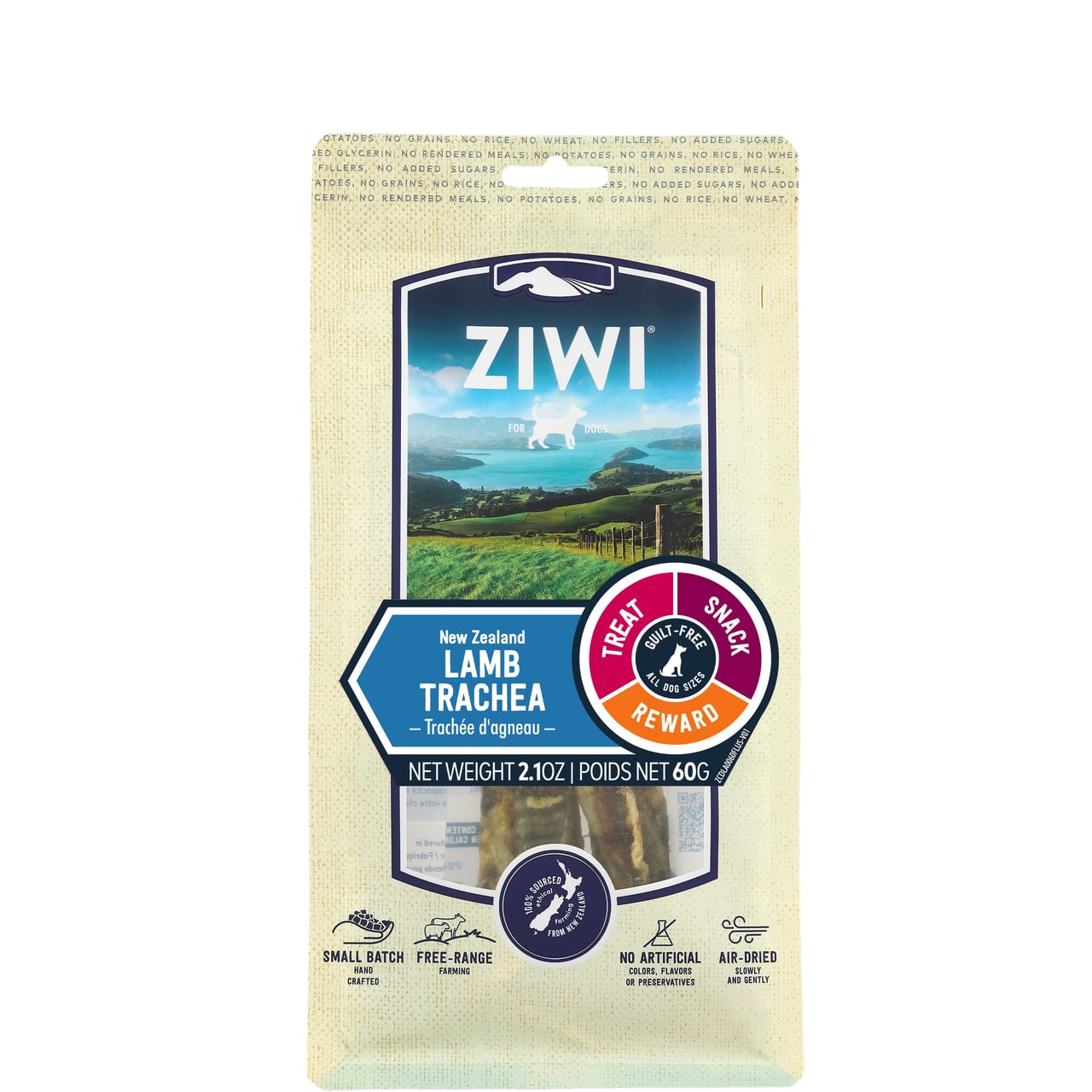 Ziwi Peak Lamb Trachea Oral Health Chews 60g, all-natural dog treat for dental health.