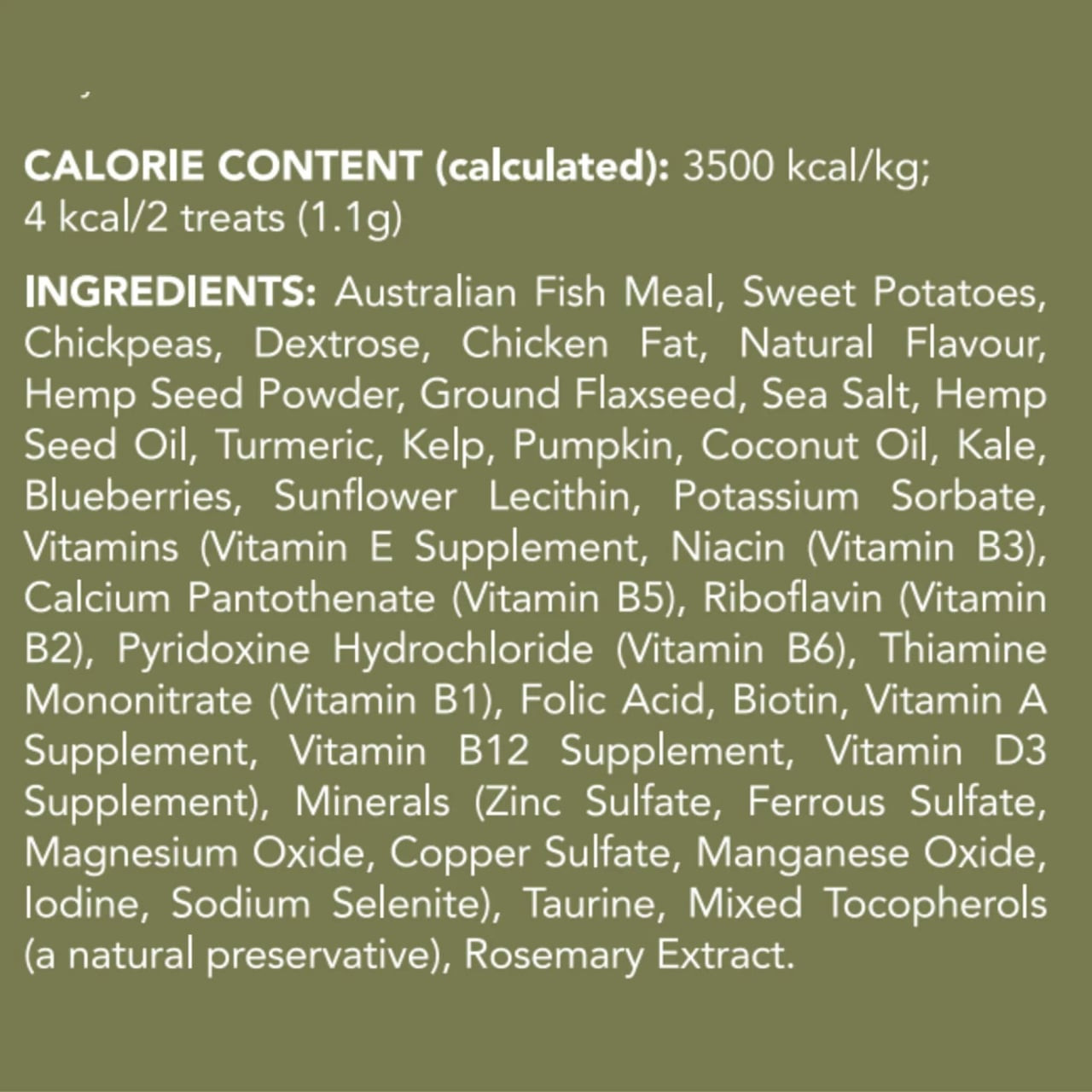 Hemp Clinicals 5-IN-1 Multivitamin Treats for Cats in a 100g package with ingredient details.