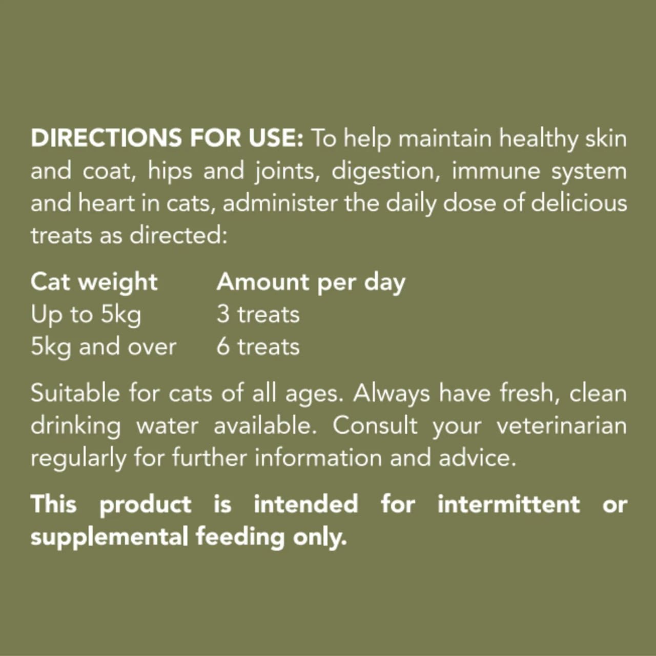 Hemp Clinicals 5-IN-1 Multivitamin Treats for Cats 100g, promotes overall pet health and vitality.