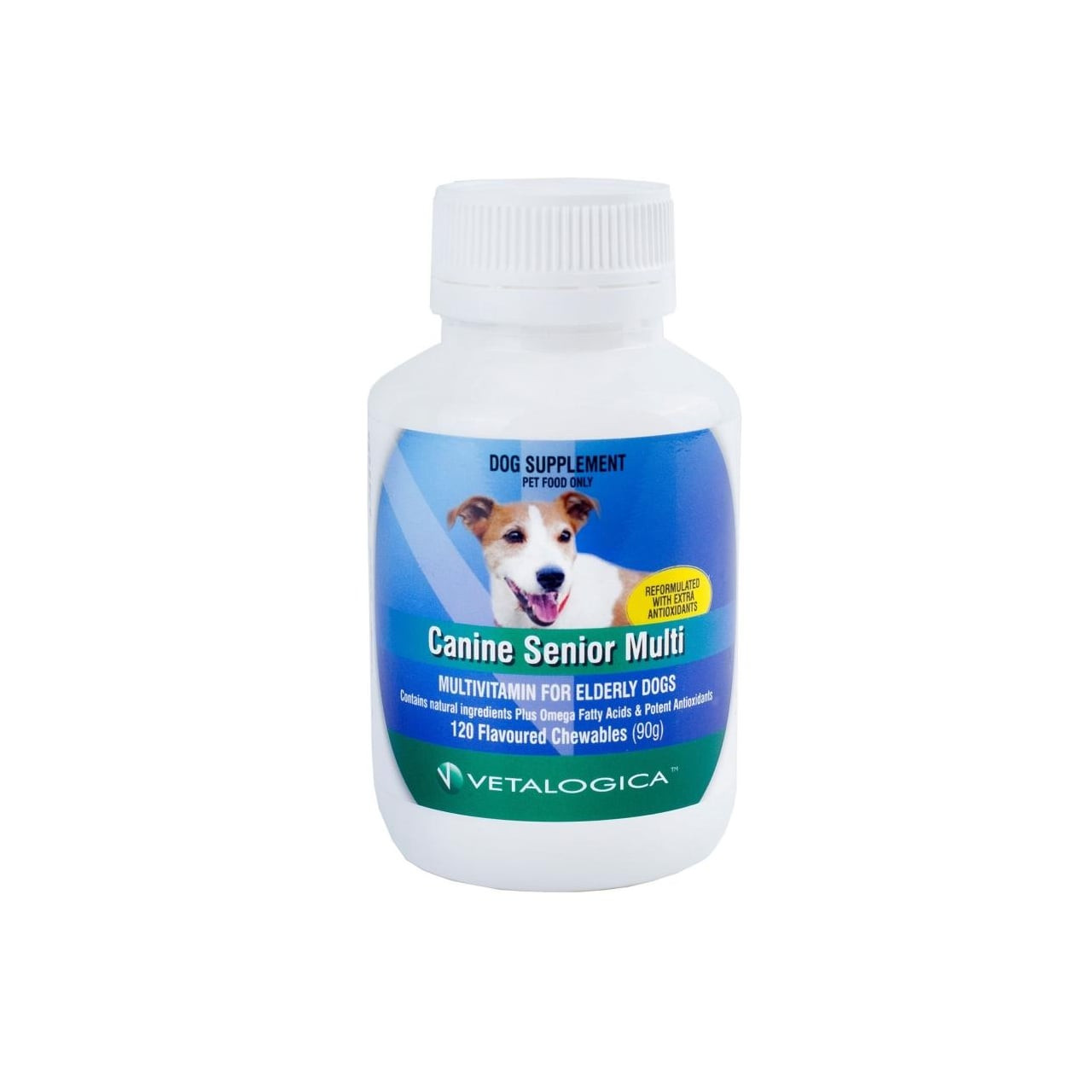 Vetalogica Canine Senior Multi for Dogs, 120 chews, multivitamin for elderly pets.