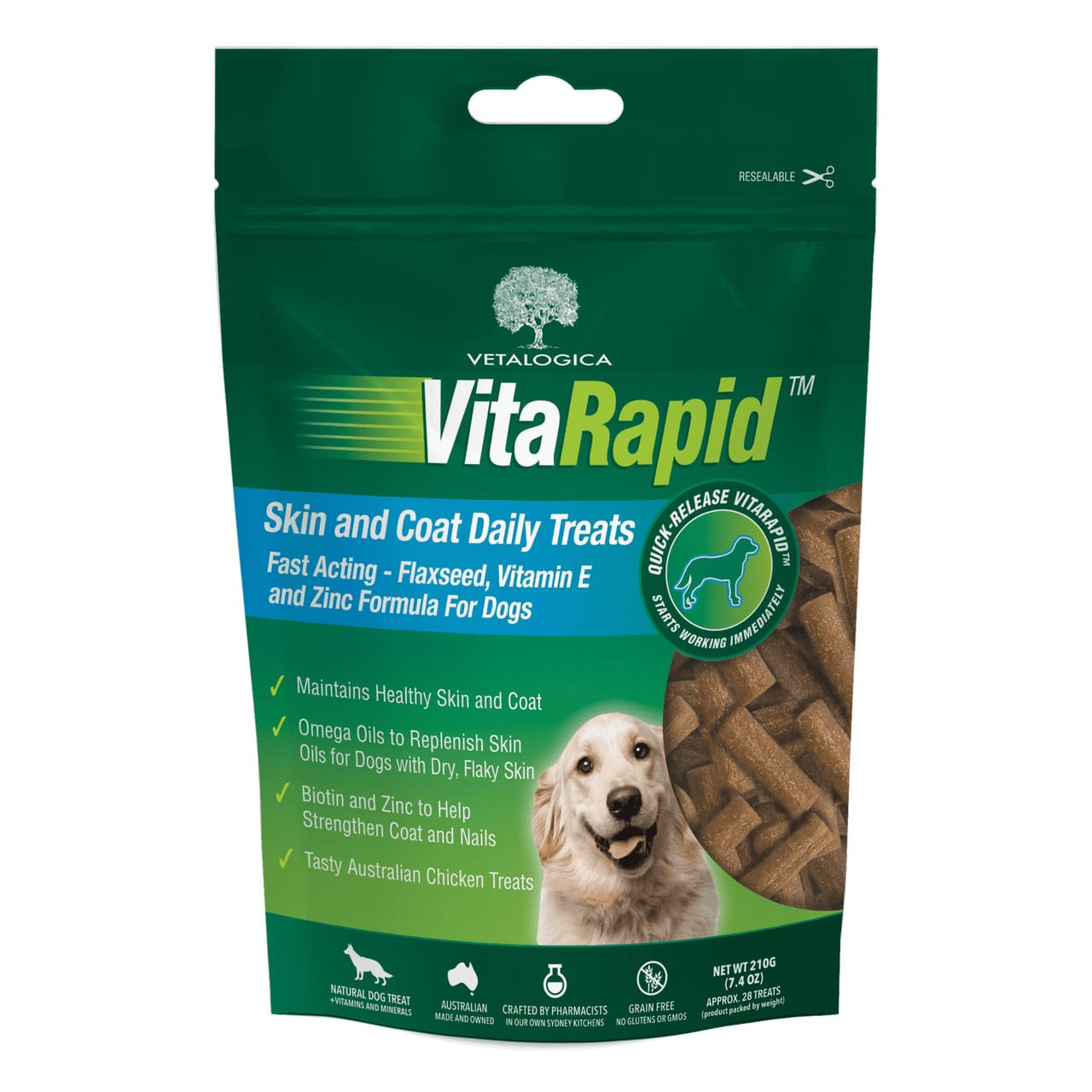 VitaRapid Skin & Coat Daily Treats for Dogs, 210g, for healthy skin and coat.