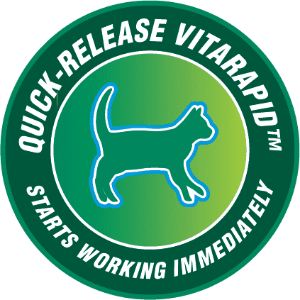 VitaRapid Skin & Shedding Daily Treats logo with cat silhouette and "Quick-Release Vitarapid" text.