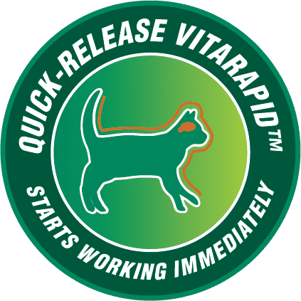 VitaRapid Tranquil Daily Treats for Cats packaging featuring quick-release formula and green color scheme.
