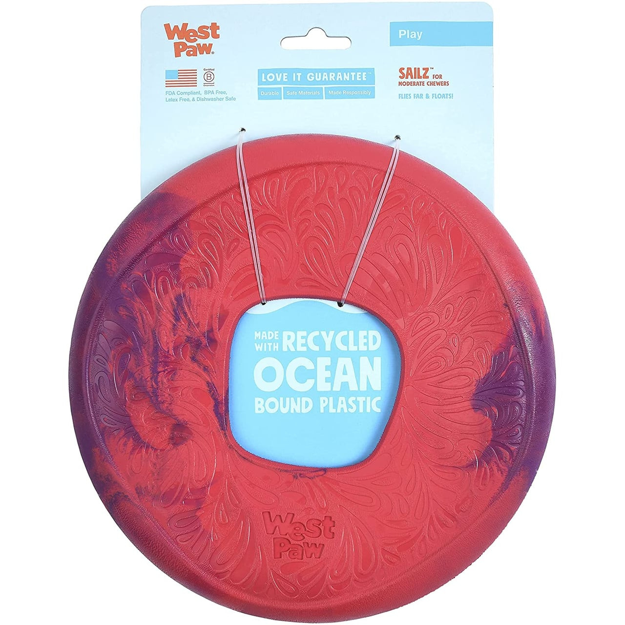 West Paw Seaflex Recycled Plastic Flyer Dog Toy in Hibiscus color, eco-friendly and durable design.