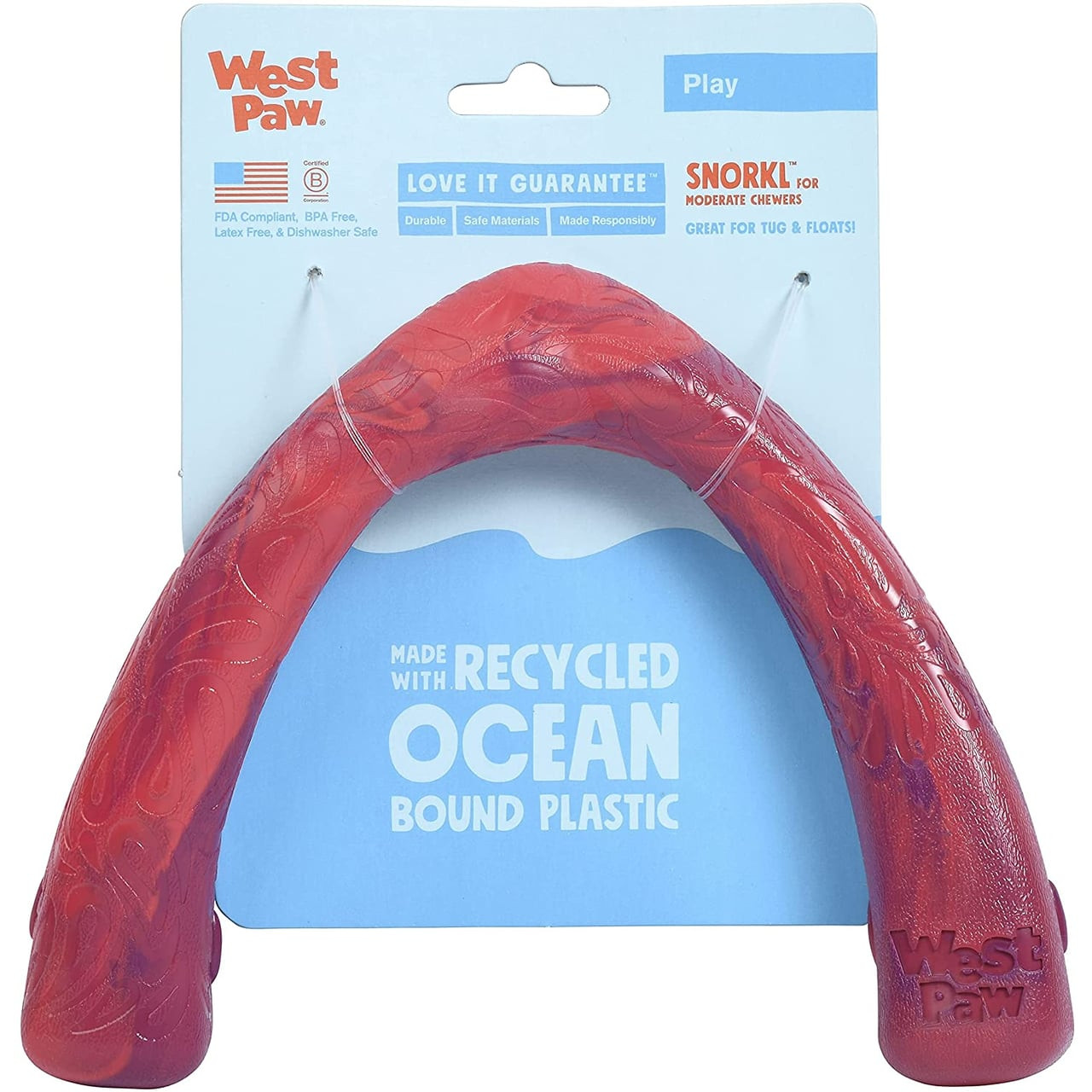 West Paw Seaflex Tug Dog Toy in Snorkl Hibiscus, made from recycled ocean plastic.