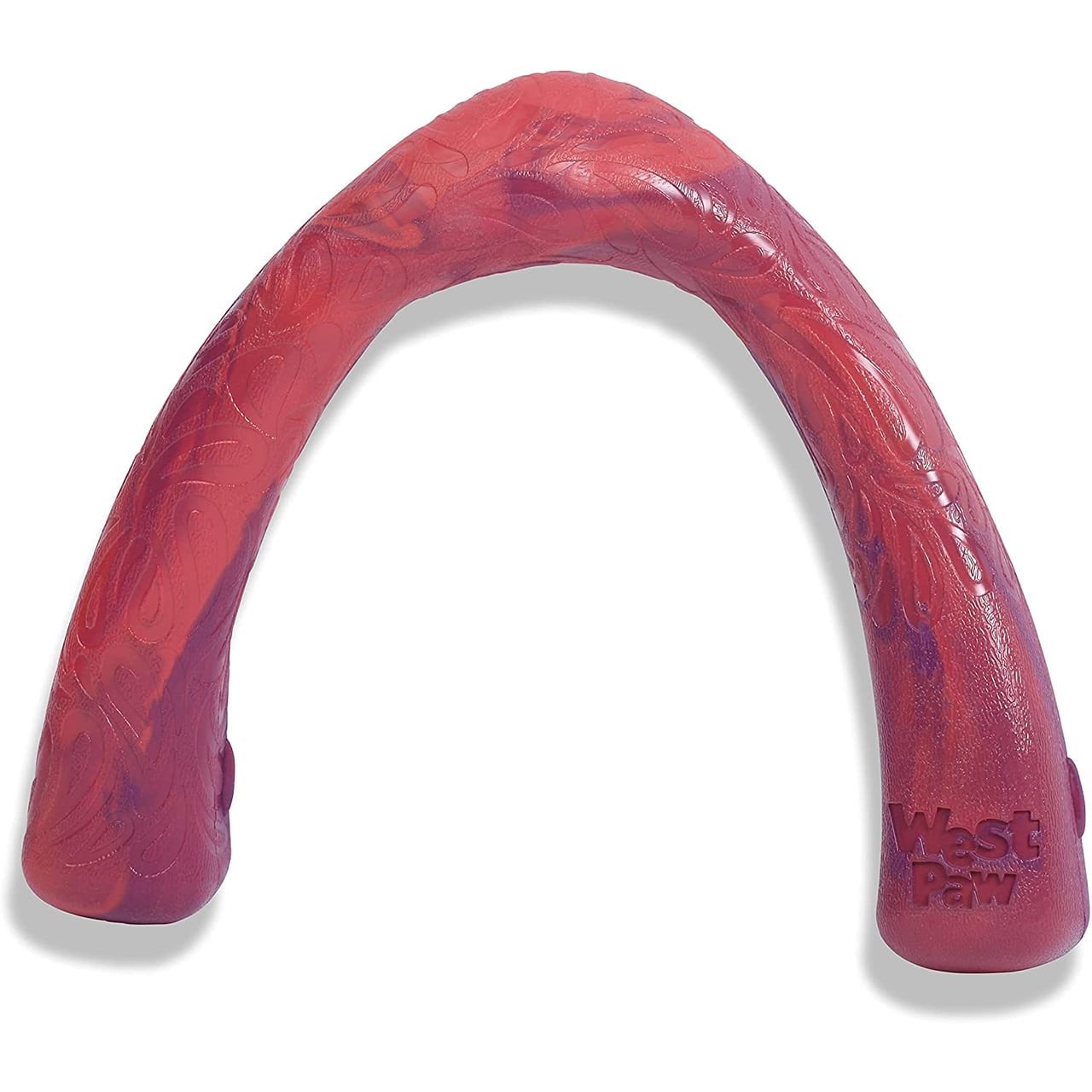 West Paw Seaflex recycled tug dog toy in Snorkl Hibiscus, vibrant pink and purple design.