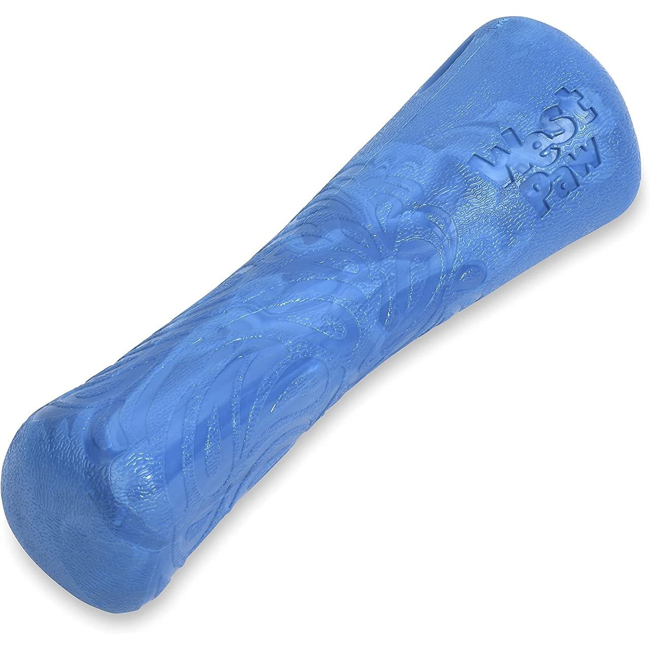 West Paw Seaflex Drifty Small fetch dog toy in vibrant blue, made from recycled plastic.
