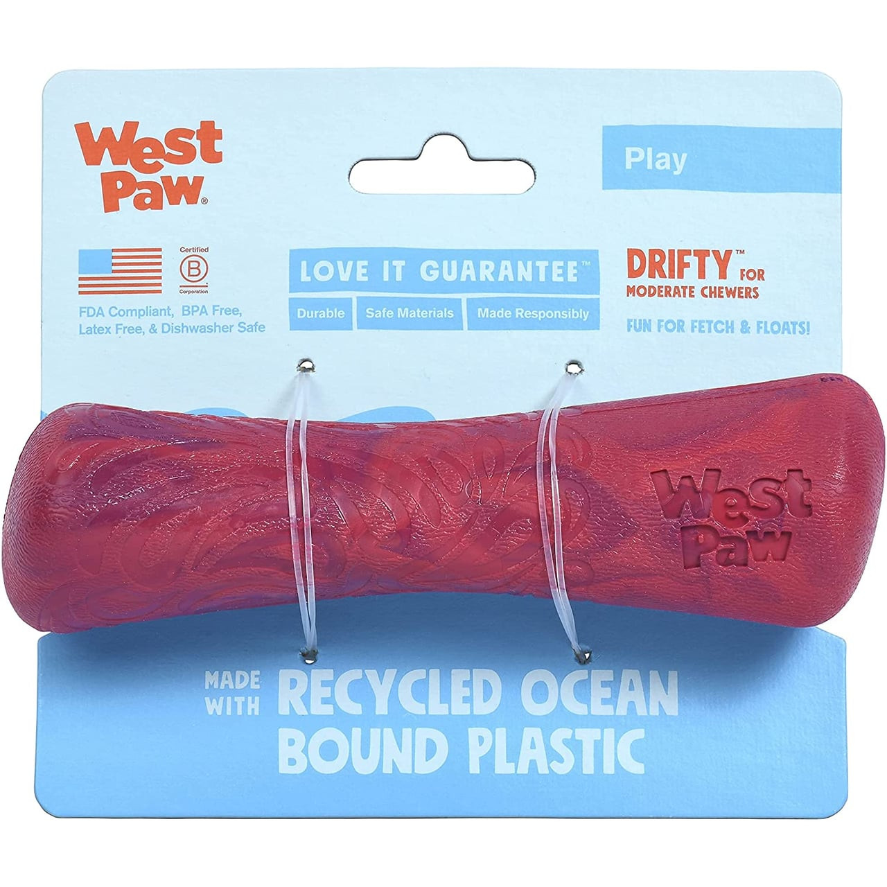 West Paw Seaflex Drifty Small dog toy in hibiscus color, made from recycled ocean plastic.