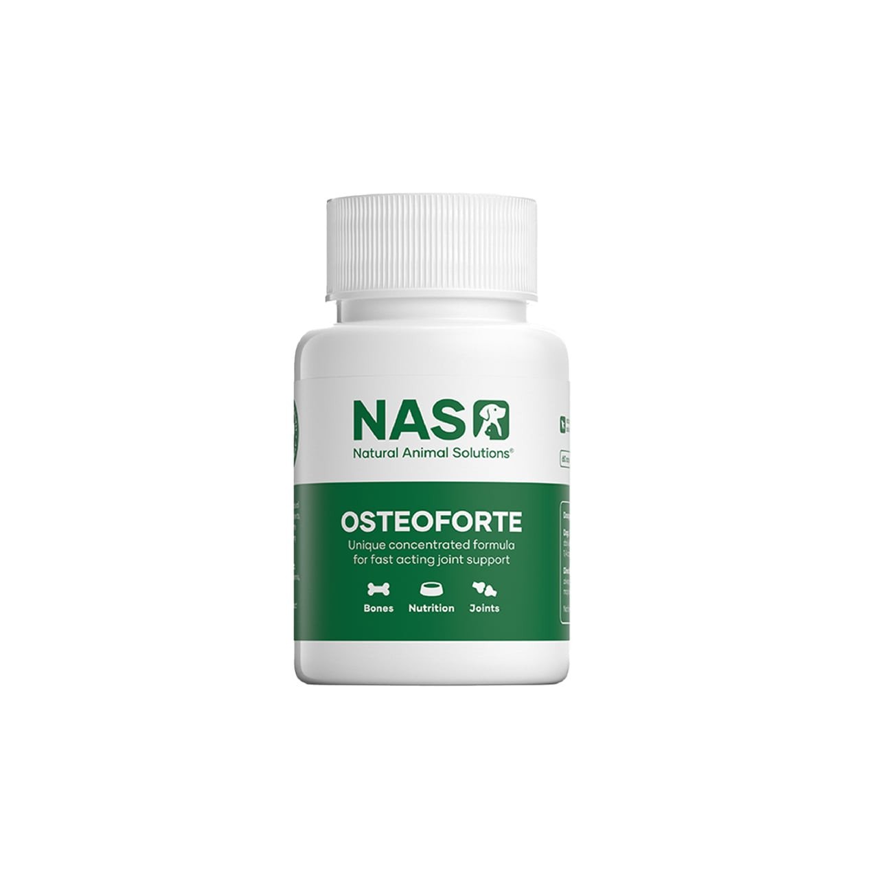 NAS Osteoforte Capsules for fast-acting joint support and bone health in pets.