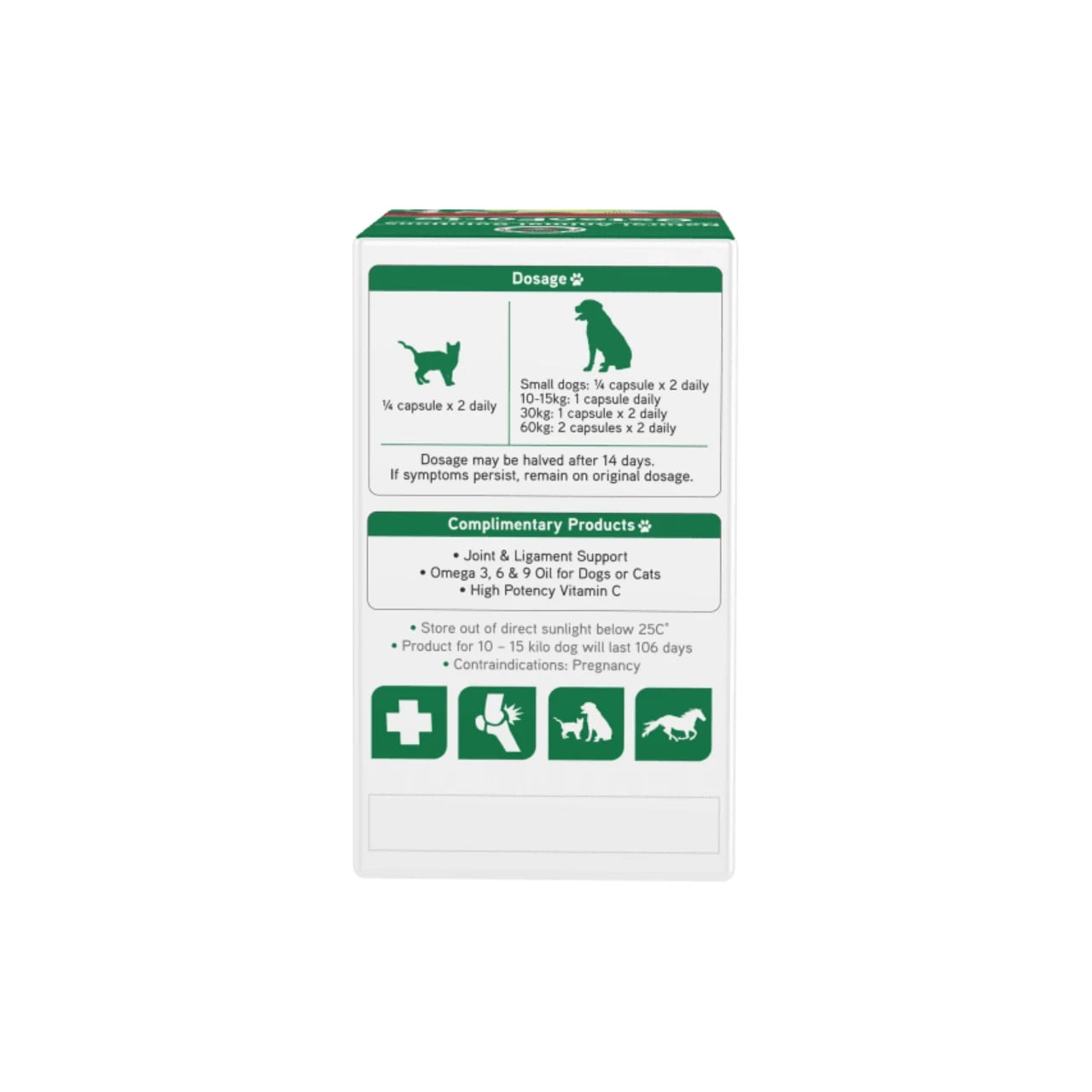 NAS Osteoforte Capsules for joint support, 60-pack for dogs and cats, with detailed dosage information.