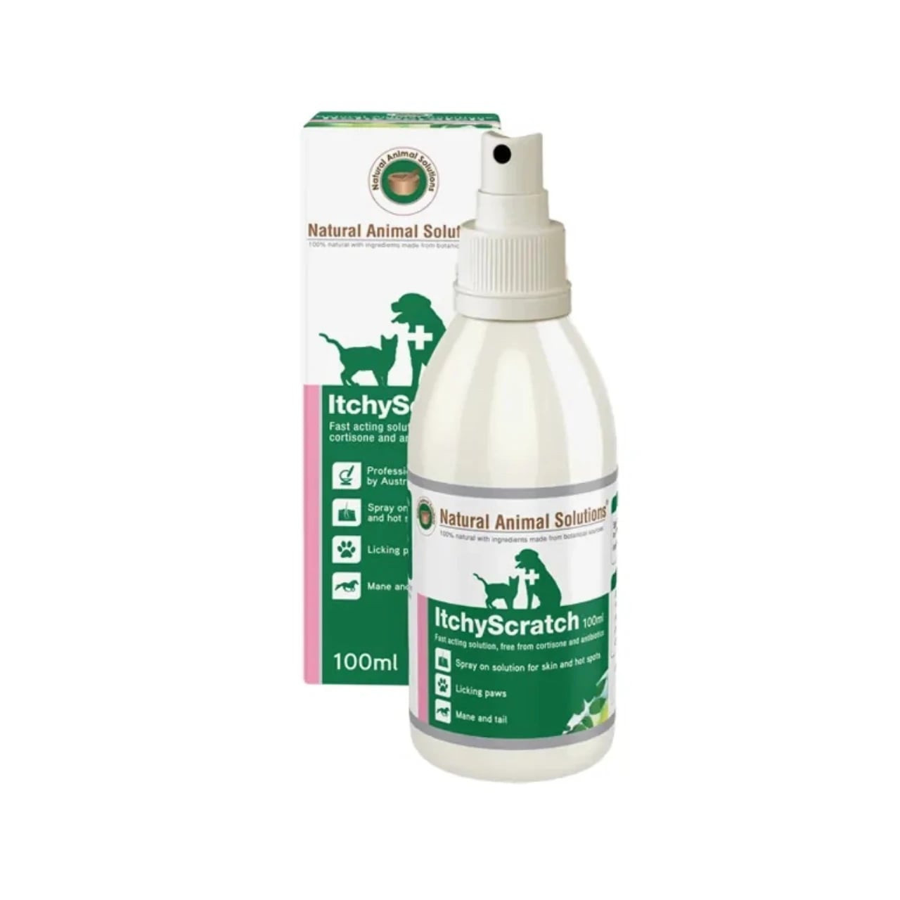 ItchyScratch 100mL spray for dog and cat skin relief from itching and irritation.