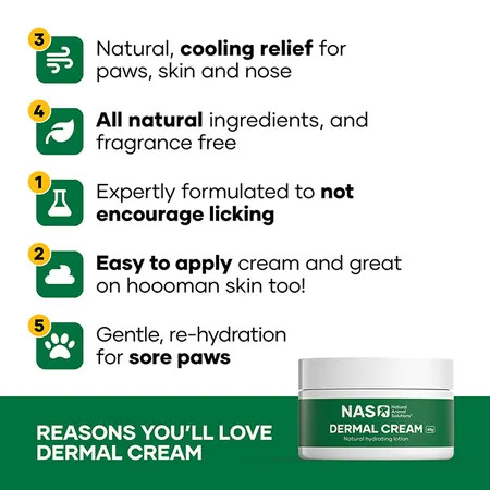 NAS Dermal Cream 60g, all-natural formula for soothing and hydrating sore paws and skin.