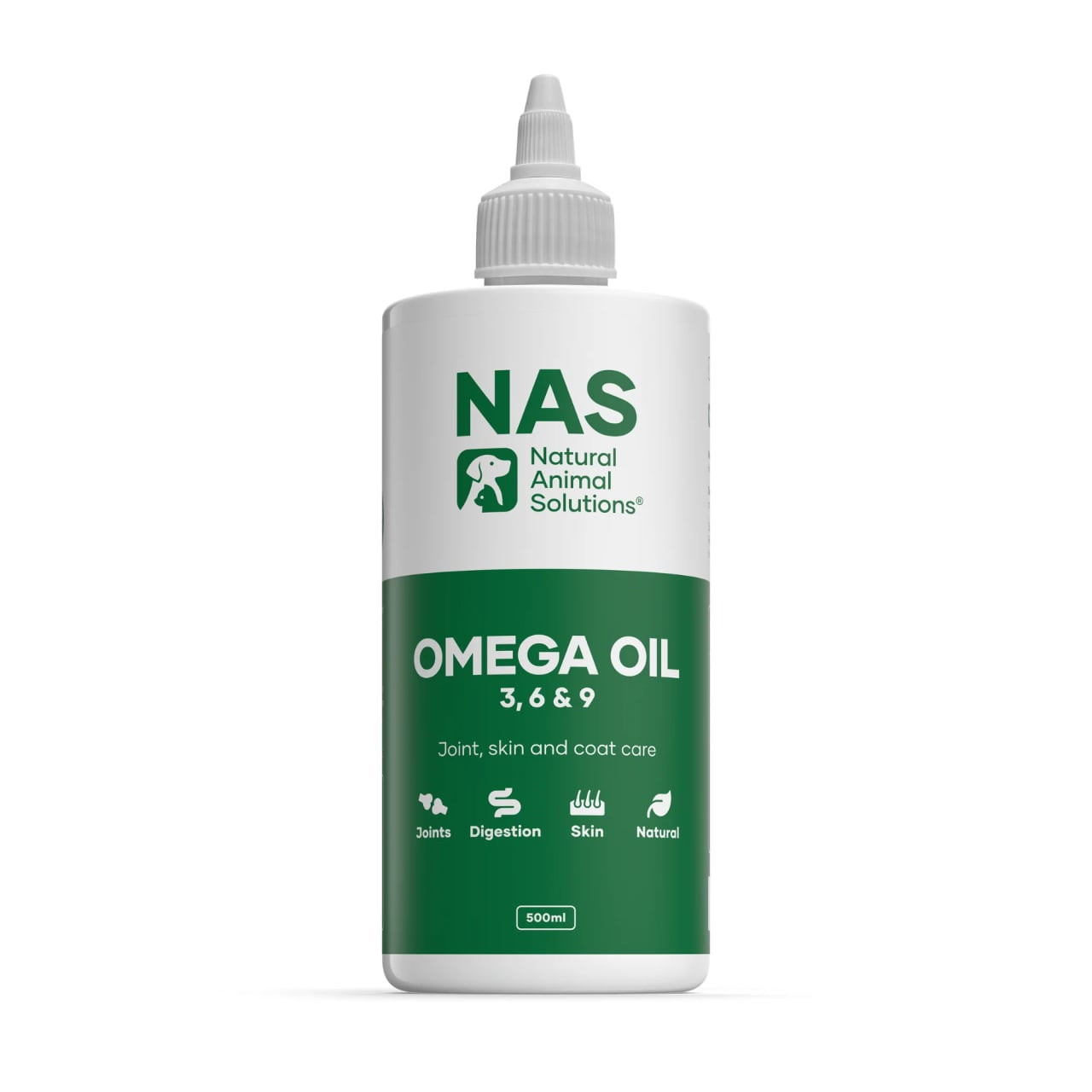 NAS Omega 3 6 & 9 Oil 500ml for joint, skin, and coat care in pets.